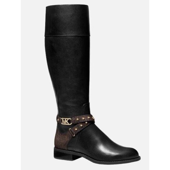 MICHAEL Michael Kors Shoes - Michael Kors Signature Leather Kincaid Boot with Dome Studs Black Brown Size 6